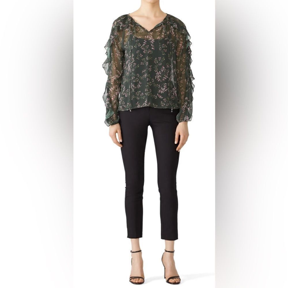 Slate & Willow Sheer Green Floral Blouse Size Small